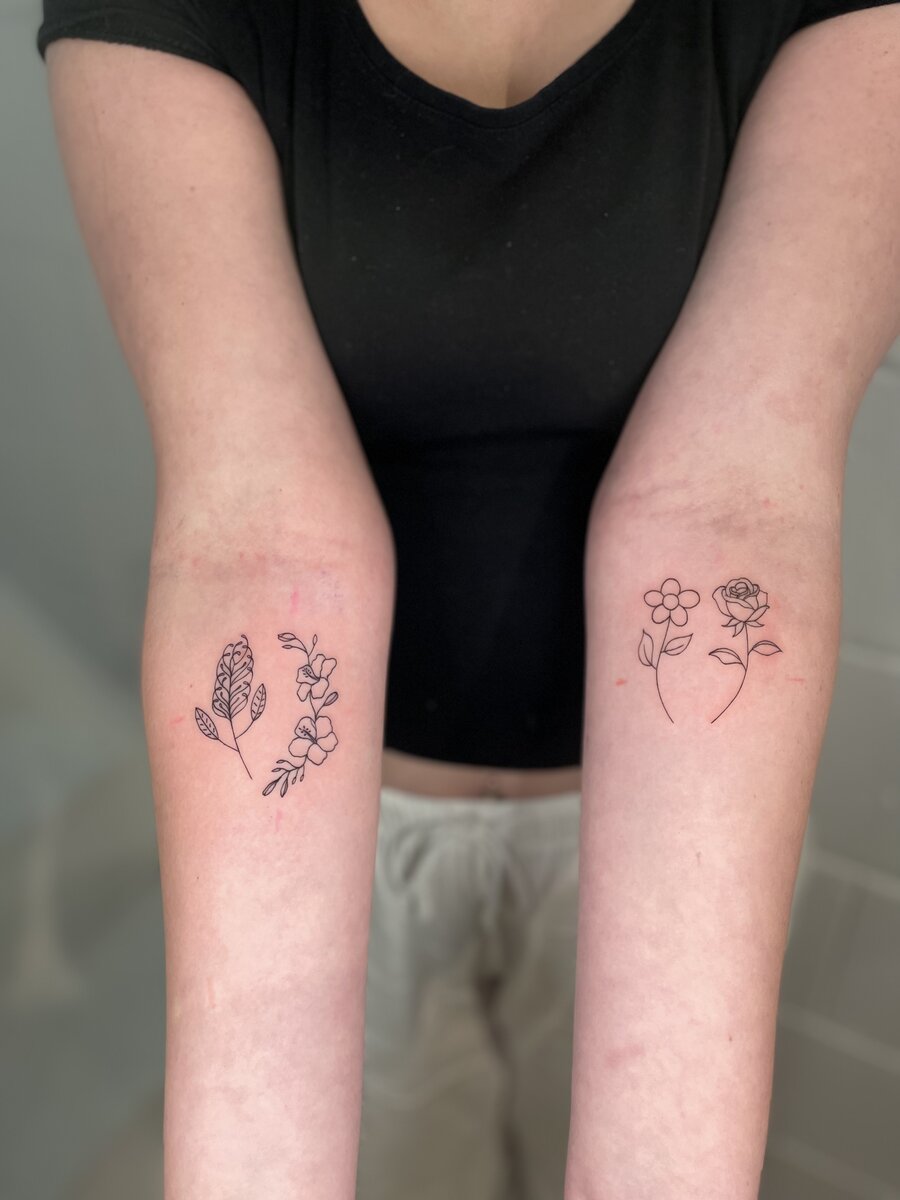 Delicate fine line rose tattoo by Renata — Coolangatta Gold Coast
